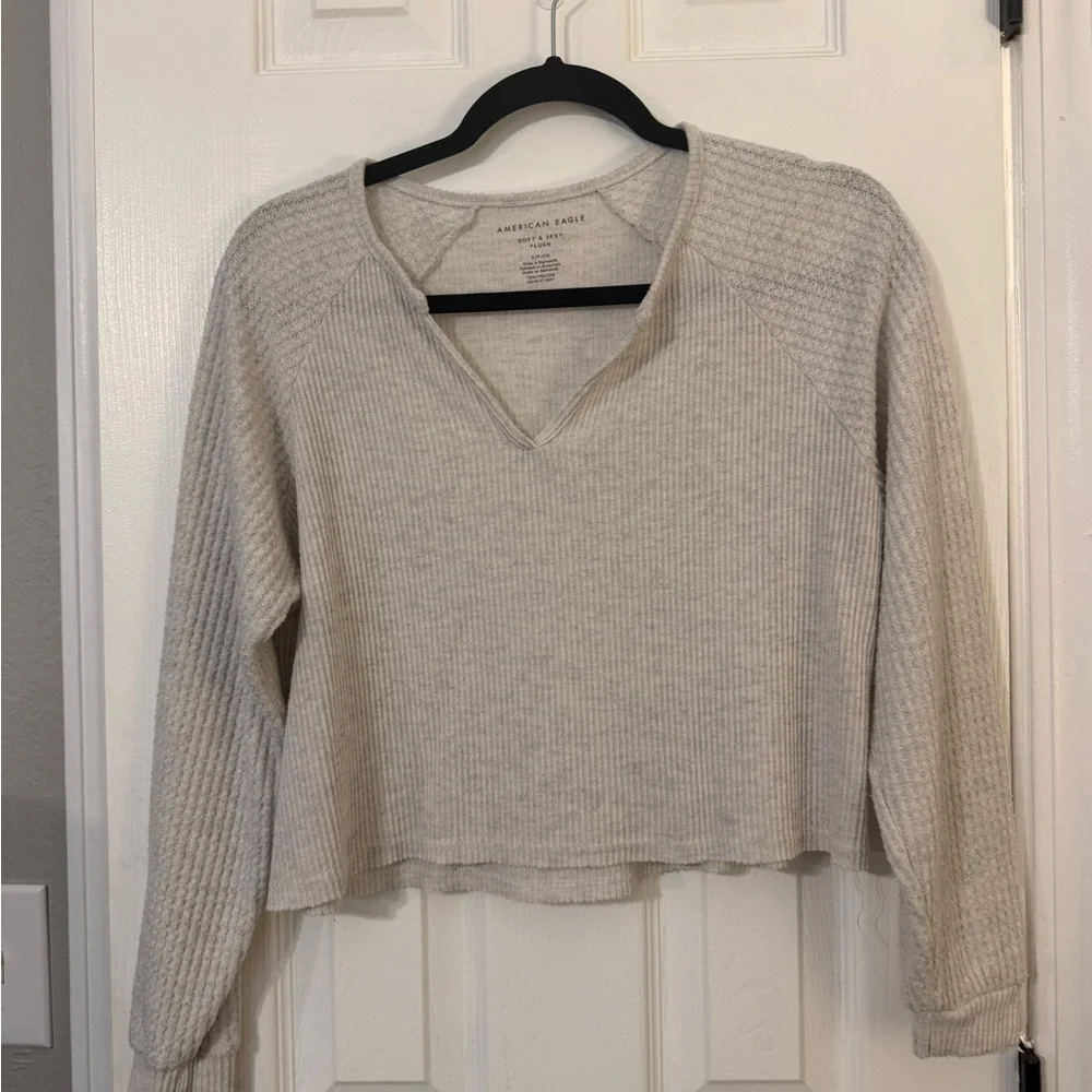 AE Soft & Sexy Plush Cream Waffle Sweater - Picture 2 of 8